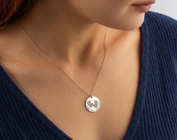 Featured listing image: 14K Solid Gold Actual Baby Footprint Necklace Newborn Footprint Necklace Personalized Baby Handprint Necklace Baby Keepsake Stillborn Gift