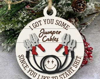 Jumper Cables Ornament Svg, Fun Sassy Ornament, Christmas Ornament for Friends Coworkers, Sarcastic Holiday Gift, Glowforge, Laser Cut File