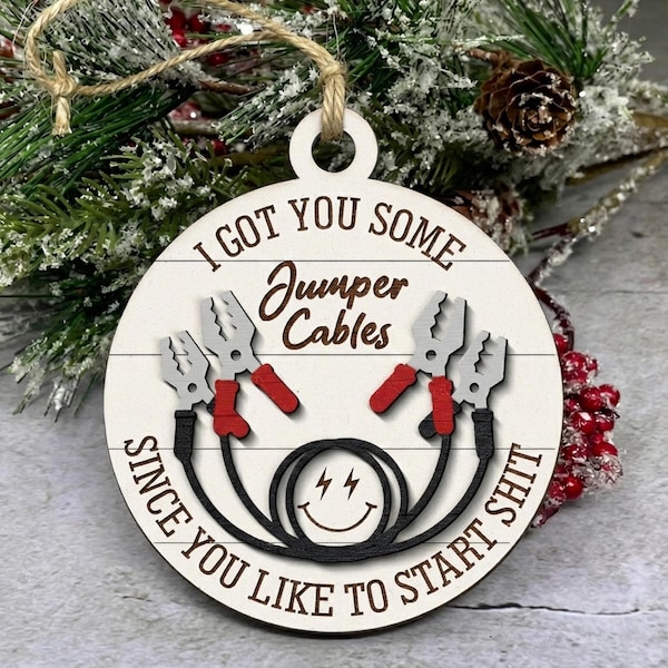 Jumper Cables Ornament Svg, Fun Sassy Ornament, Christmas Ornament for Friends Coworkers, Sarcastic Holiday Gift, Glowforge, Laser Cut File
