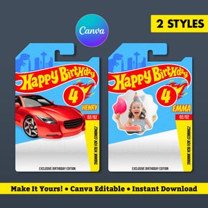 Happy Birthday Car Toy Wheels Template, Printable Personalized Toy Car, Canva Editable, Toy Car Packaging Template, Birthday Party Favor.