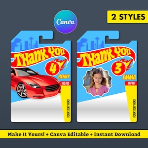 Thank You Car Toy Wheels Template, Printable Personalized Toy Car, Canva Editable, Toy Car Packaging Template, Race Car Thank You Tags