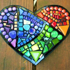 MOSAIC HEART - Customizable w Stained Glass, Mirrored Glass, Colored Gems, Glass Beads, Ceramic Tiles  - 3 Sizes Offered / Unique! / OOAK!!