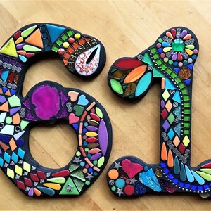 MOSAIC HOUSE NUMBERS - 8" Tall - Custom 'Wild & Funky' Style and Colors - Order 8" Size Numbers From This Listing - Ooak!!  Unique!!