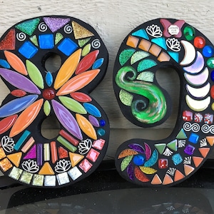 MOSAIC HOUSE NUMBERS - 10" Tall - Totally Customizable - Mixed Media  - Order 10" Size Numbers From This Listing / 2 Fonts Offered - Unique!