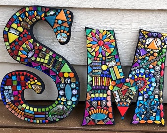MOSAIC LETTERS/INITIALS - 10" Tall - Totally Customizable - 'Wild & Funky Style' and Colors' - Order 10" Size Letters From This Listing/Ooak
