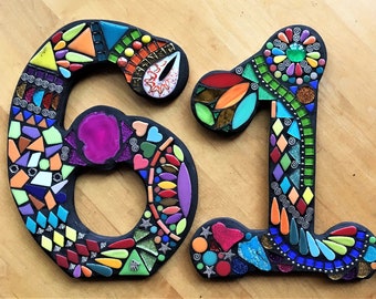 MOSAIC HOUSE NUMBERS - 8" Tall - Custom 'Wild & Funky' Style and Colors - Order 8" Size Numbers From This Listing - Ooak!!  Unique!!