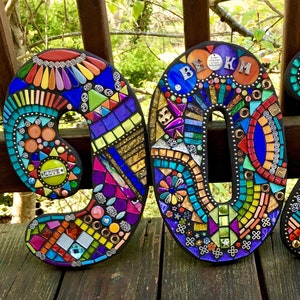 MOSAIC HOUSE NUMBERS - 12" Tall - Customizable Mixed Media - Order 12" Size From This Listing /Only 10.00 Shipping on This Size or Larger!