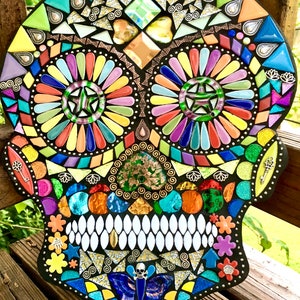 MOSAIC SUGAR SKULL - Custom Made / Day of the Dead - Totally Customizable / This One Is 15&quot; x 12&quot; and Has A Gold Tooth - Ooak / Unique!!