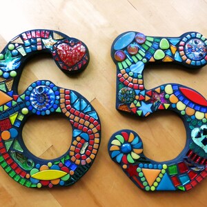MOSAIC HOUSE NUMBERS - 9" Tall - Totally Customizable Mixed Media  - 2 Fonts Offered - Order Your 9" Size Numbers From This Listing / Ooak!