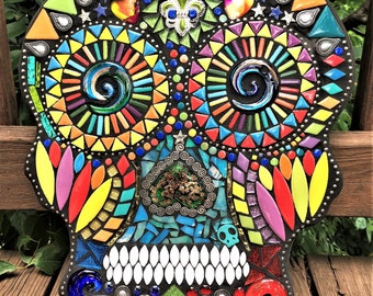 MOSAIC SUGAR SKULL - Custom Made / Day of the Dead - Totally Customizable / Wild & Funky Style - This One Is 15" x 12" - Ooak / Unique!!