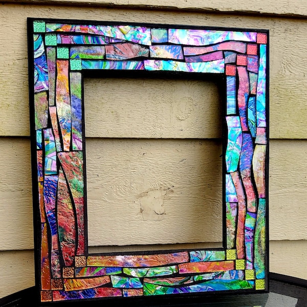 CUSTOM MOSAIC FRAMES in Gorgeous Multicolored Hand-painted Textured Glass - This Frame Measures 5x7 / 4 Sizes Offered / Totally Customizable
