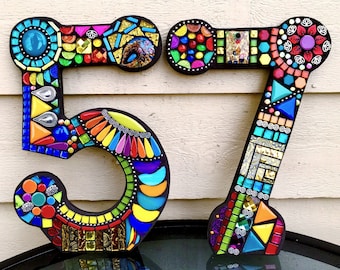 MOSAIC HOUSE NUMBERS - 11" Tall - Customizable - Mixed Media  - Your Color Choice  - Order Your 11" Size Numbers From This Listing / Ooak!