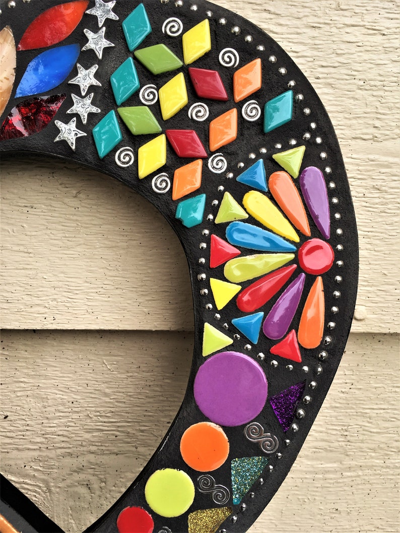 Glitter Tiles Multicolor Glass Beads /& Silver Embellishments 2 Sizes Offered Unique! Ceramic Pieces MOSAIC HEART Shape Peace Sign