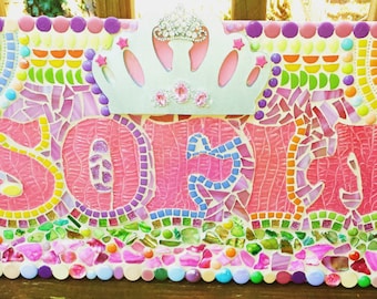 CUSTOM MADE Mixed Media Mosaic Personalized Name Sign / Plaque - You Get to "Design the Sign" - This One Is 12"x24" // Unique!