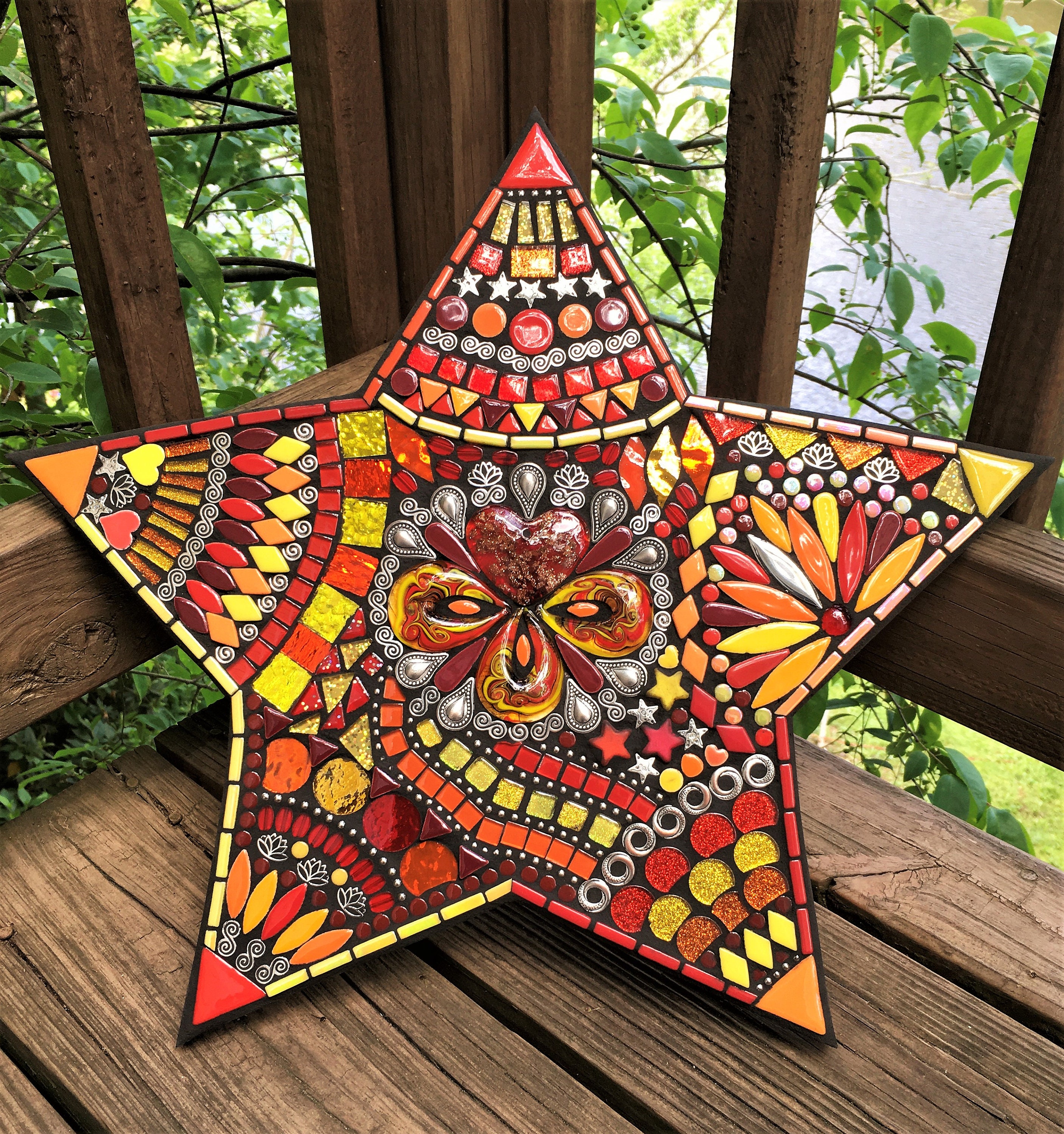 CUSTOM MOSAIC STAR - Wild & Funky Style - Shades of Red/orange