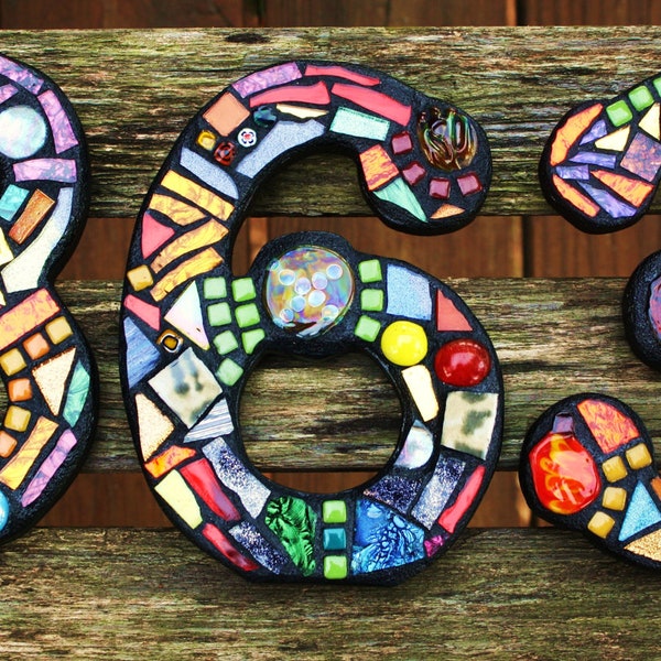 CUSTOM Made Stained Glass / Mixed Media Mosaic House Numbers - Wild & Funky Colors and Shapes (These are color examples only)