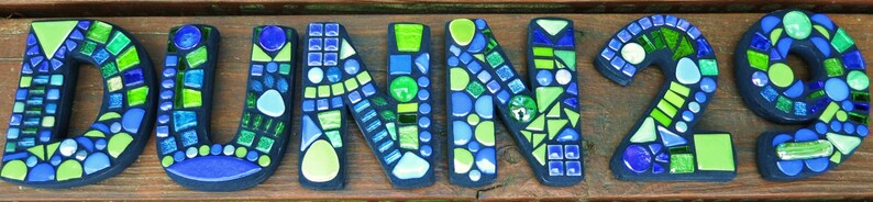This is my /'Wild /& Funky/' Style in Shades of Blues and Greens 7 tall Unique! Totally Customizable MOSAIC LETTERSINITIALSNames