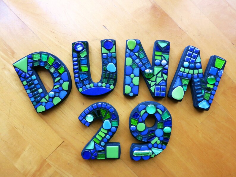 This is my /'Wild /& Funky/' Style in Shades of Blues and Greens 7 tall Unique! Totally Customizable MOSAIC LETTERSINITIALSNames