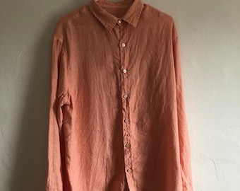 Men&#39;s Shirt - Haris Cotton - Long Sleeved Oxford Button - Salmon Color - Large
