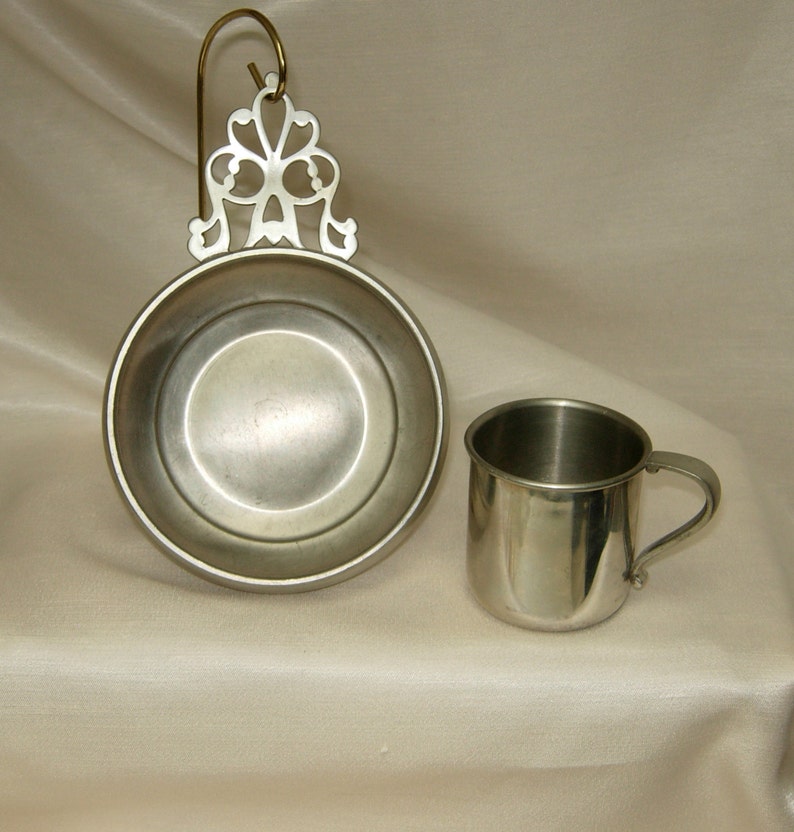 Pewter Porringer and cup,Paul Revere reproduction,Designer decor,Collectable decor,birthday gift,Fathers Day gift,Graduation gift,Home Decor image 1