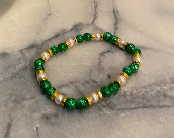 Christmas bracelet party bracelet New Year’s Eve bracelet formal bracelet Pearl bracelet emerald green and Pearl bracelet Swarovski bracelet