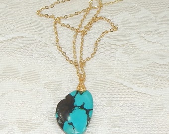 Turquoise necklace,Turquoise pendant necklace,Large turquoise nugget necklace,Turquoise and gold necklace,December's birthstone,Chakra