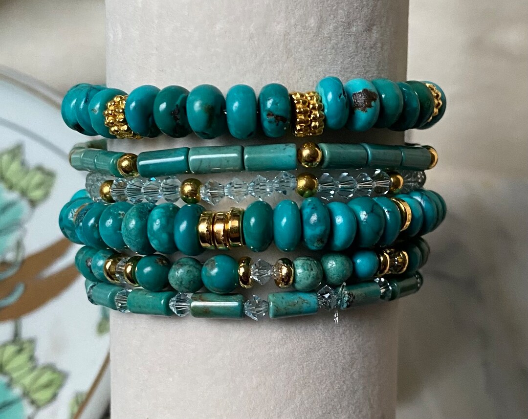 Turquoise Bracelet Stack Gemstone Bracelet Stack Swarovski Bracelet