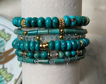 Turquoise bracelet stack gemstone bracelet stack Swarovski bracelet stack Swarovski crystal bracelet stack girlfriend gift Christmas gift