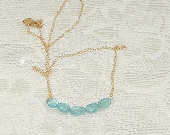 Apatite necklace,Apatite choker necklace,Apatite and gold necklace,Gold choker necklace,Blue necklace,Turquoise necklace,Mother's Day gift