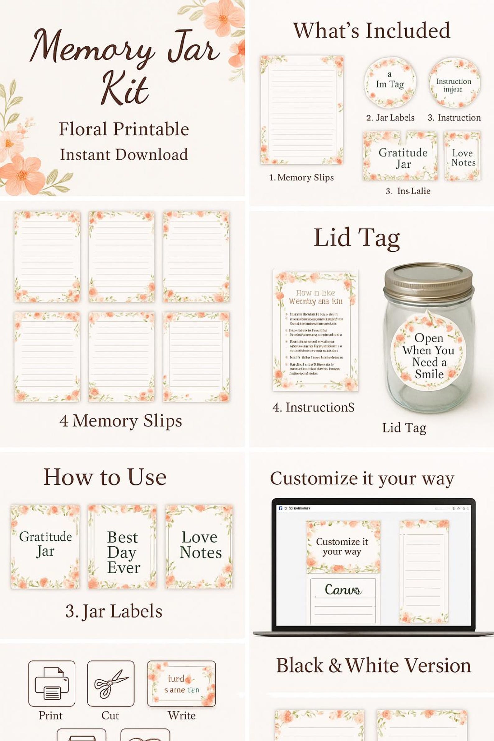 Printable Memory Jar Kit – Floral Edition | Instant Download - Etsy