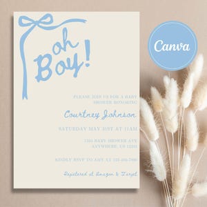 Editable Oh Boy Baby Shower Invitation, Baby Shower Invite, It&#39;s A Boy Baby Shower Invite, Printable Template, Blue Baby Shower