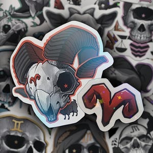 Mignon // Résistant à l'eau // Papier d'aluminium // Zodiaque // Signe du zodiaque // Créature tête de mort // Autocollant en vinyle // Décalcomanie // Fabriqué au Canada