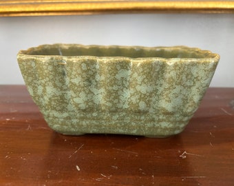 USA Vintage, mid century modern, small planter, green teal speckled ceramic