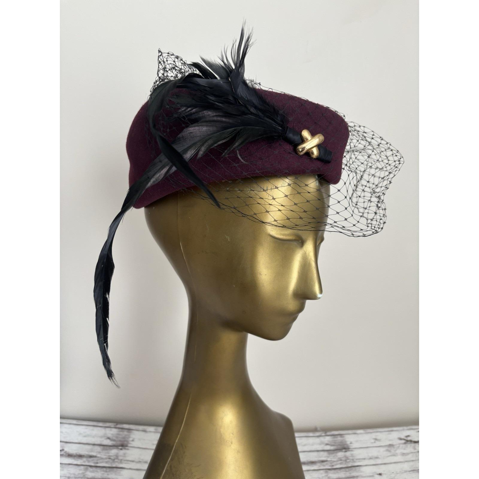 AMAZING 1930s\' BROWN OPEN CROWN TILT FEDORA WITH FABRIC GATHERED \