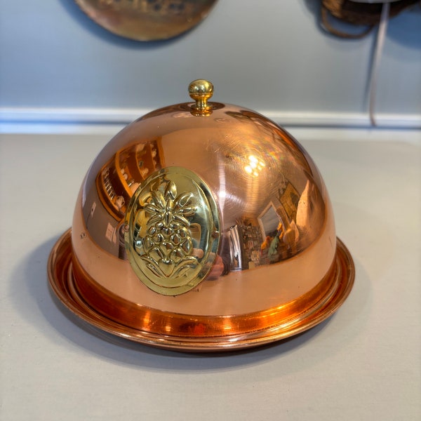 Copper & Brass Serving Butter Cheese Bowl or Dome w/ a Brass Knob Pineapple