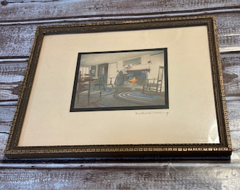 Wallace Nutting Signed Colored Print Wood Frame Vintage