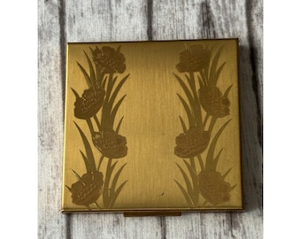 Étui de maquillage compact Elgin American vintage avec miroir gravé doré