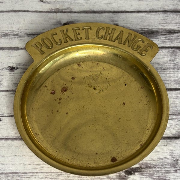 Vintage 6” Brass Pocket Change Dish Bowl Tray Jewelry Keys Coins