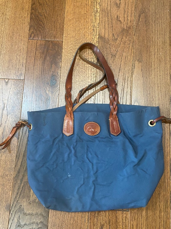 Dooney & Bourke Blue Leather Trim and Canvas Purse Tote 