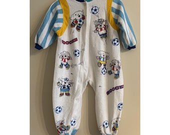 Vintage 90s Carters Terry Cloth Bears Soccer Snap Dogs Pajama 12-18 Months
