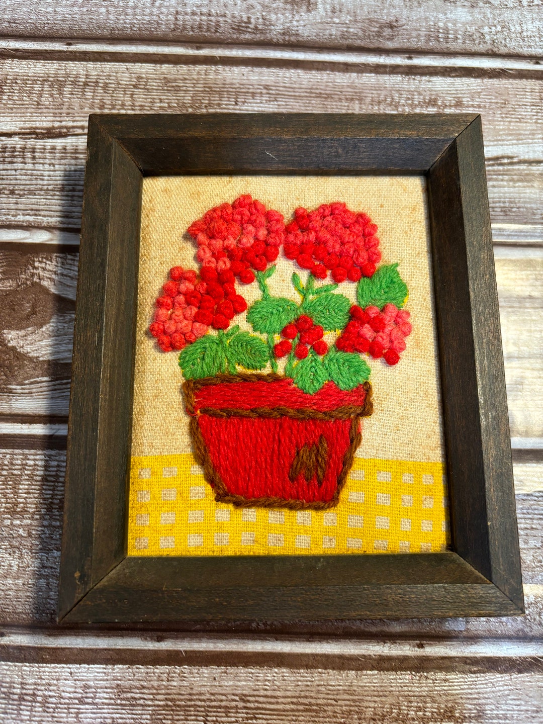 1970s Embroided Needlepoint Framed Art Floral 6x5 Small Etsy