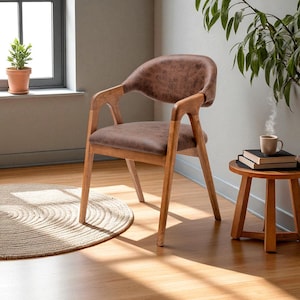 Rustic Handmade Wood Furniture, Mid-Century Modern Wooden Chair | Artisan Crafted Seat, Solid Oak Dining Chair