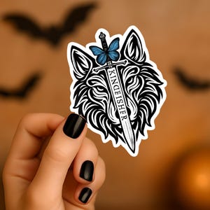 Kingfisher Sticker, Quicksilver Book Sticker, BookTok Inspired, Wolf Design, Sword Theme, Book Lover Gift image 1