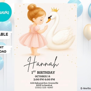 Ballerina Birthday Invitation: Swan Ballet Theme (Editable, Instant Download)