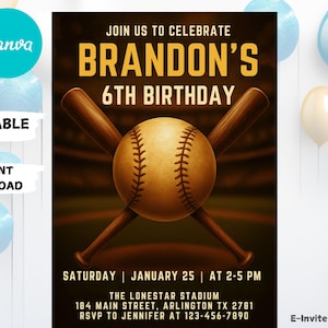 Baseball Drip Birthday Party Invitation, Editable Canva Template, Digital Baseball Birthday Invite, Baseball Drip, Instant Access & Download