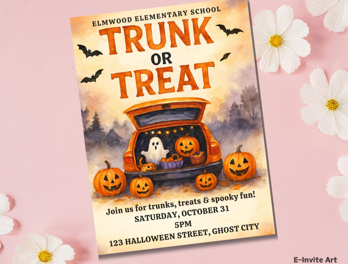 Editable Trunk or Treat Invitation Template Halloween Party Flyer (PDF
