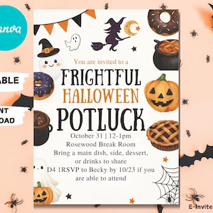 Bearbeitbare Halloween Potluck Flyer Vorlage: Wertschätzung für Mitarbeiter und Lehrer (PDF)