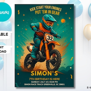 Dirt Bike Birthday Invitation: Motocross Party Theme (Digital Download, PDF Template 5x7&quot; )