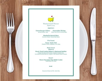 Masters Club Style Menu, Custom Golf Course Menu's - Digital Download, party menu, home kitchen, golf themed events