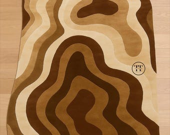 Brown irregular shape area rug abstract wavy hand tufted wool rug for living room